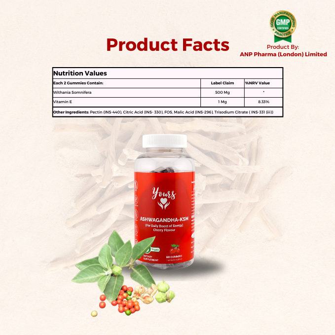 Yours Ashwagandha KSM Gummies - Daily Boost of energy